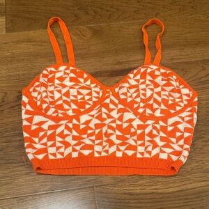Future Collective Orange & White Geometric Knit Bralette crop top size small